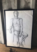 Load image into Gallery viewer, Original vintage portrait 1960’s pencil drawing of man