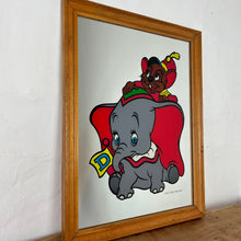 Load image into Gallery viewer, Stunning vintage Disney Dumbo mirror featuring the famous elephant and Timothy the mouse in beautiful vivid tones in bright stand out colours to make and impact in any Disney collectors home or children room.