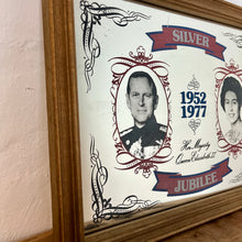 Load image into Gallery viewer, Wonderful vintage Silver Jubilee collectable mirror, Queen, Philip, Royal souvenir, memorabilia, wall art, picture, London