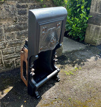 Load image into Gallery viewer, Beautiful antique Victorian Art Nouveau fireplace. Elegant design in cast iron with pewter insert and beautiful stylised sinuous floral copper decorations.