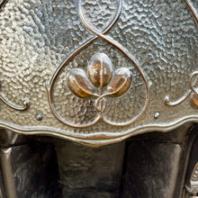 Load image into Gallery viewer, Beautiful antique Victorian Art Nouveau fireplace. Elegant design in cast iron with pewter insert and beautiful stylised sinuous floral copper decorations.