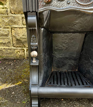 Load image into Gallery viewer, Beautiful antique Victorian Art Nouveau fireplace. Elegant design in cast iron with pewter insert and beautiful stylised sinuous floral copper decorations.