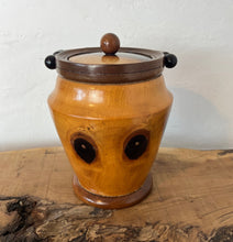 Load image into Gallery viewer, This wonderful vintage-turned wood caddy, with an attractive lid and handle, has a natural wood finish in the design, charming grain, and excellent craftsmanship. It is an elegant and functional addition to your home decor.