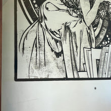 Load image into Gallery viewer, features an elegant lady wearing an attractive headdress, her hair tied up, and a selection of glamorous clothing. The circle border is adorned with an intricate design of poppies, adding to its artistic value.