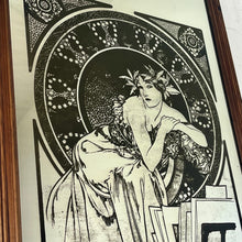 Load image into Gallery viewer, features an elegant lady wearing an attractive headdress, her hair tied up, and a selection of glamorous clothing. The circle border is adorned with an intricate design of poppies, adding to its artistic value.