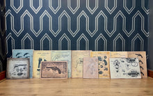 Load image into Gallery viewer, A selection of eleven gun and revolver art pictures with stunning deals created in a vintage style and printed on old wooden sheets likely to be developed in the 90s