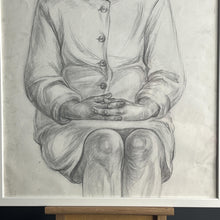Load image into Gallery viewer, Vintage Original Pencil Drawing, Older Lady Cardigan picture