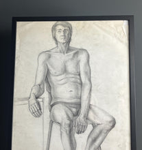 Load image into Gallery viewer, Original vintage portrait 1960’s pencil drawing of man