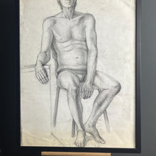 Load image into Gallery viewer, Original vintage portrait 1960’s pencil drawing of man