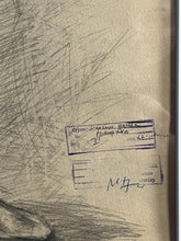Load image into Gallery viewer, Vintage original pencil drawing, older man front and back portrait