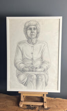 Load image into Gallery viewer, Vintage Original Pencil Drawing, Older Lady Cardigan picture