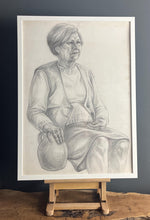Load image into Gallery viewer, Vintage original pencil drawing, picture, older lady portrait, illustration, decoration, artist, retro style, mid century, collectible piece