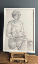 Load image into Gallery viewer, Vintage original pencil drawing, picture, older lady portrait, illustration, decoration, artist, retro style, mid century, collectible piece