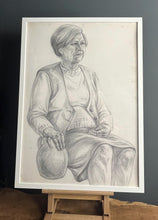 Load image into Gallery viewer, Vintage original pencil drawing, picture, older lady portrait, illustration, decoration, artist, retro style, mid century, collectible piece