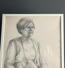 Load image into Gallery viewer, Vintage original pencil drawing, picture, older lady portrait, illustration, decoration, artist, retro style, mid century, collectible piece
