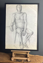 Load image into Gallery viewer, Original vintage portrait 1960’s pencil drawing of man