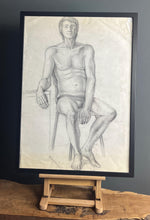 Load image into Gallery viewer, Original vintage portrait 1960’s pencil drawing of man
