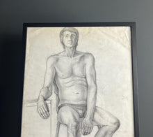 Load image into Gallery viewer, Original vintage portrait 1960’s pencil drawing of man