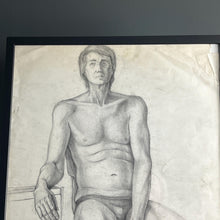 Load image into Gallery viewer, Original vintage portrait 1960’s pencil drawing of man
