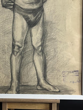 Load image into Gallery viewer, Vintage original pencil drawing, older man front and back portrait