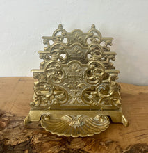 Load image into Gallery viewer, The beautiful ornate letter rack has an intricately detailed finish and vivid tone, three letter opening compartments, and a stunning shell pin dish.