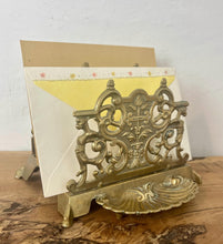 Load image into Gallery viewer, The beautiful ornate letter rack has an intricately detailed finish and vivid tone, three letter opening compartments, and a stunning shell pin dish.
