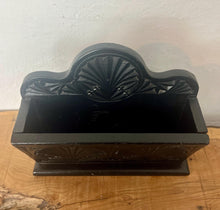 Load image into Gallery viewer, Beautiful ornate letter rack with an intricately detailed finish and matt tone in oak with an ebonised design has an opening compartment for your items.