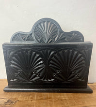 Load image into Gallery viewer, Beautiful ornate letter rack with an intricately detailed finish and matt tone in oak with an ebonised design has an opening compartment for your items.
