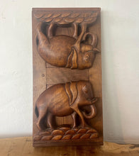 Load image into Gallery viewer, Mid-century vintage bookends extend out with stylish carved elephants with fold-down hinges.