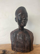 Load image into Gallery viewer, stunning ebony wood statue of a tribal man. These exquisitely detailed carving in a true work of art.