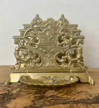 Load image into Gallery viewer, The beautiful ornate letter rack has an intricately detailed finish and vivid tone, three letter opening compartments, and a stunning shell pin dish.