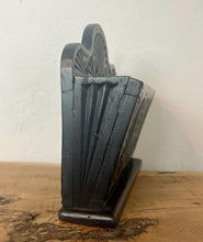 Load image into Gallery viewer, Beautiful ornate letter rack with an intricately detailed finish and matt tone in oak with an ebonised design has an opening compartment for your items.
