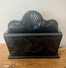 Load image into Gallery viewer, Beautiful ornate letter rack with an intricately detailed finish and matt tone in oak with an ebonised design has an opening compartment for your items.