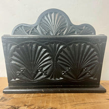 Load image into Gallery viewer, Beautiful ornate letter rack with an intricately detailed finish and matt tone in oak with an ebonised design has an opening compartment for your items.