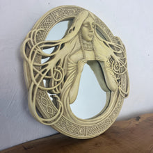 Load image into Gallery viewer, The mirror boasts a beautifully crafted vintage resin frame with a rich cream finish that exudes timeless sophistication. It is perfectly sized to complement any room without overwhelming it.