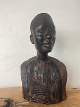 Load image into Gallery viewer, stunning ebony wood statue of a tribal man. These exquisitely detailed carving in a true work of art.