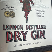 Load image into Gallery viewer, The stunning design features the famous London gin brand in vivid red fonts, a vibrant gold background, and a picture of the familiar logo on the King Body Guard of the Yeomen of the Guard (Beefeater).