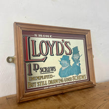 Load image into Gallery viewer, This amazing tobacco mirror features a Victorian-style design, stunning fonts in multiple colours and styles, and a pair of vagabonds smoking tobacco while wearing the clothing of the time.