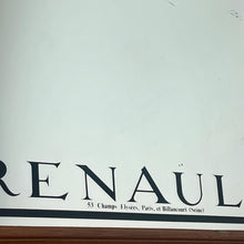 Load image into Gallery viewer, A Stylish Renault advertising mirror features a classic car with stand-out green detail. The couple wears elegant clothing and looks at their map against a woodland noir background.