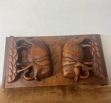 Load image into Gallery viewer, Mid-century vintage bookends extend out with stylish carved elephants with fold-down hinges.