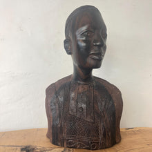Load image into Gallery viewer, stunning ebony wood statue of a tribal man. These exquisitely detailed carving in a true work of art.