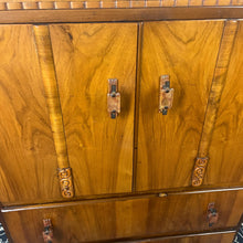Load image into Gallery viewer, This cabinet contains a long cupboard with vivid-tone burr walnut doors on either side and a stunning detailed design. It has two shelves underneath for extra storage, making it the perfect place to store your martini accessories.