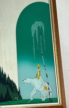 Load image into Gallery viewer, Kay Nielsen's "The Bear and the Maiden" is a popular illustration from his 1914 book East of the Sun and West of the Moon. It depicts a maiden riding on the back of a white polar bear. The image is a classic representation of a fantastical scene, with the maiden side-saddle on the large bear, set in a snowy, magical landscape.