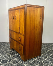 Load image into Gallery viewer, This cabinet contains a long cupboard with vivid-tone burr walnut doors on either side and a stunning detailed design. It has two shelves underneath for extra storage, making it the perfect place to store your martini accessories.