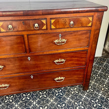 Load image into Gallery viewer, This is a classic late Georgian, mahogany, English chest of drawers dating to early c.1800.This large chest has seven drawers: three small drawers, two medium drawers, and two full-length drawers. It offers generous storage in an elegant and practical form.