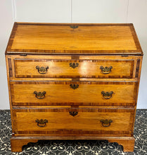 Load image into Gallery viewer, The stunning original George II Bureau, which was written in English circa the mid-18th century, represents the epitome of fine craftsmanship. Featuring camphor wood and rosewood banding, a writing bureau with a perfect leather writing surface.