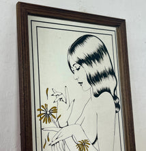 Load image into Gallery viewer, Lovely, stylish piece, a wonderful Art Nouveau half-nude lady picking a vibrant yellow flower with stunning style and detail.