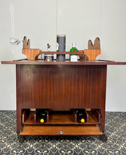 Load image into Gallery viewer, Superb original Art Deco 1930s cocktail drinks bar in a beautiful mid-tone figured mahogany veneer. Excellent streamline design, ideal size for modern-day use.