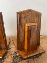 Load image into Gallery viewer, Wonderful, authentic period, vibrant art deco bookends with natural multiple tones of mahogany and beech detail with excellent sheen and a stylish finish, create an impact in your home's decor.