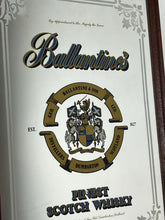 Load image into Gallery viewer, Vintage Ballantine's Finest Scotch Whisky advertising mirror, featuring the brand's name, crest, and the declaration "FINEST SCOTCH WHISKY EST. 1827".